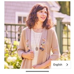 April Cornell Beige Floral Embellished Open Cardigan